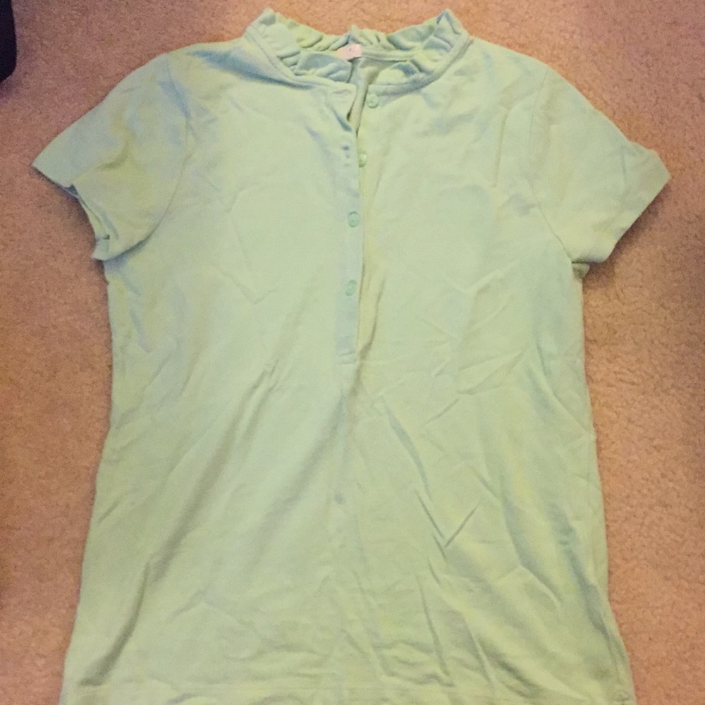 J.Crew mint green polo with ruffle collar